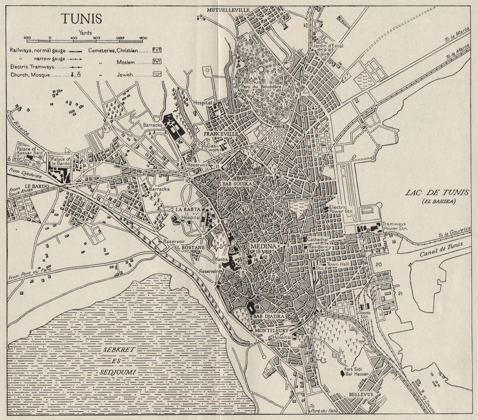 TUNIS. Town plan. Tunisia. WW2 ROYAL NAVY INTELLIGENCE MAP 1949 old